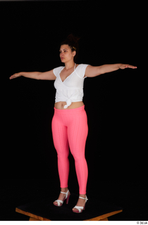  Leticia casual dressed pink leggings standing t poses white sandals white t shirt whole body 0002.jpg